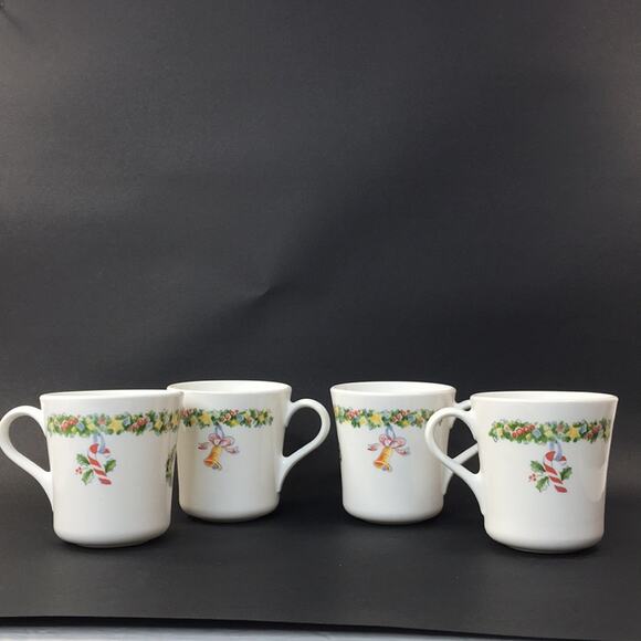 Corning USA Set of 4 Vintage Christmas Joy Coffee Tea Cups Mugs Corelle - Picture 2 of 8